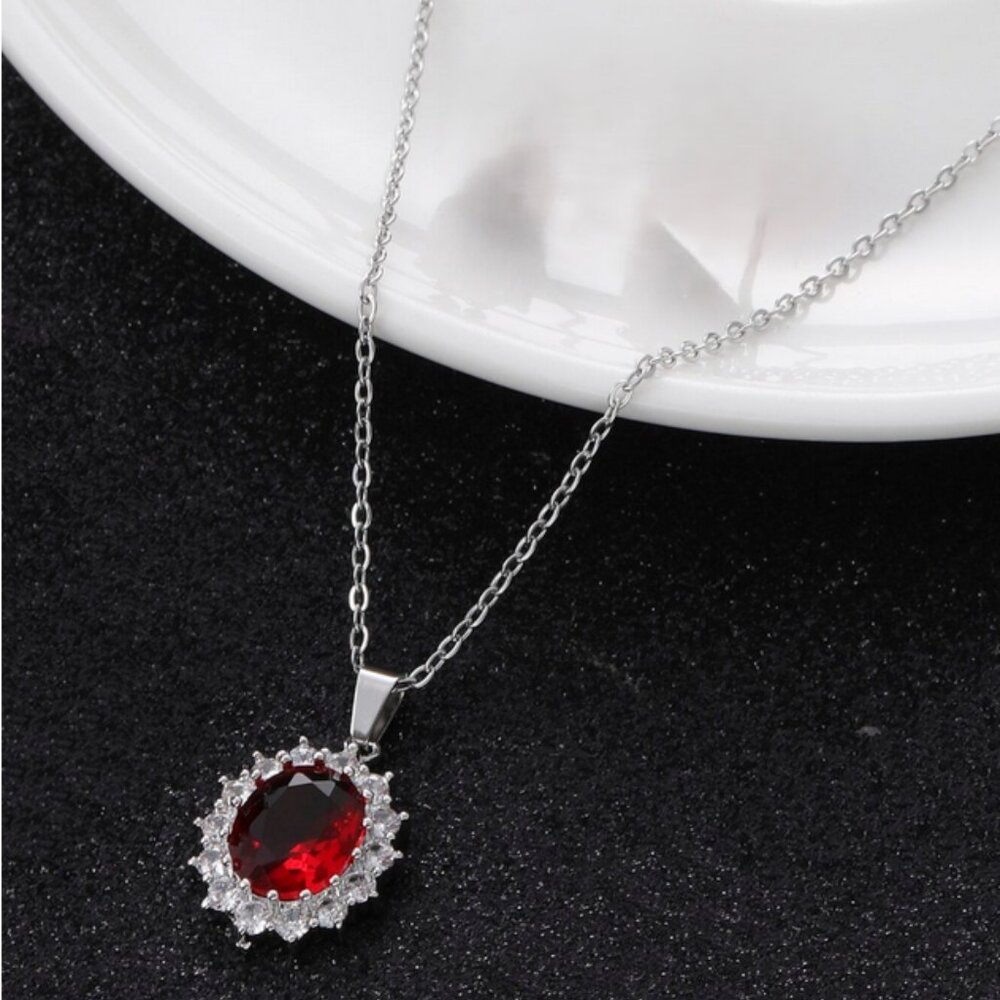 18K White Gold Womens 1ct Diamond Red Ruby Gemstone Necklace 2ct Total Jewelry